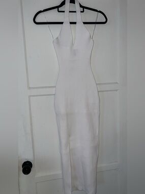 Windsor White Ribbed V-Neck Maxi Dress